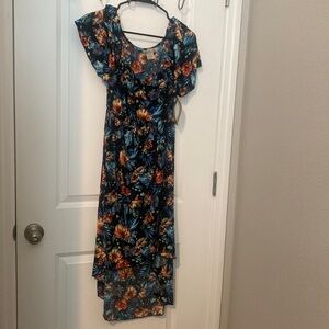 Blue floral 100% polyester midi XL. @YU